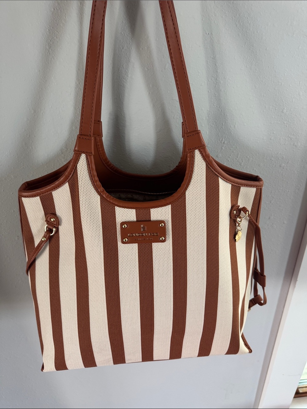 London Fog Brown and Cream Striped Tote